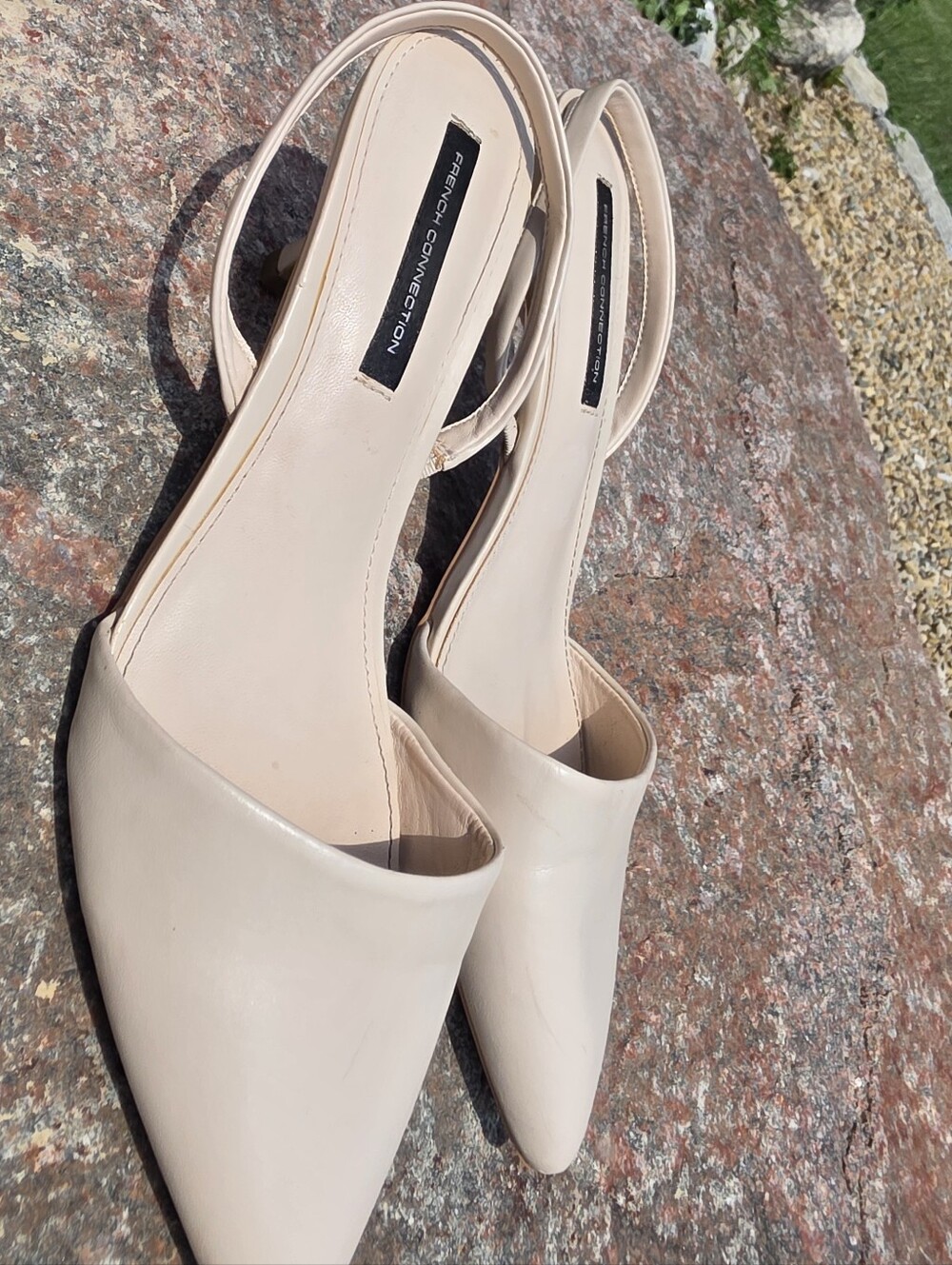 French Connection Pointed-Toe Vegan Leather Nude Slingback Kitten Heels Size 10